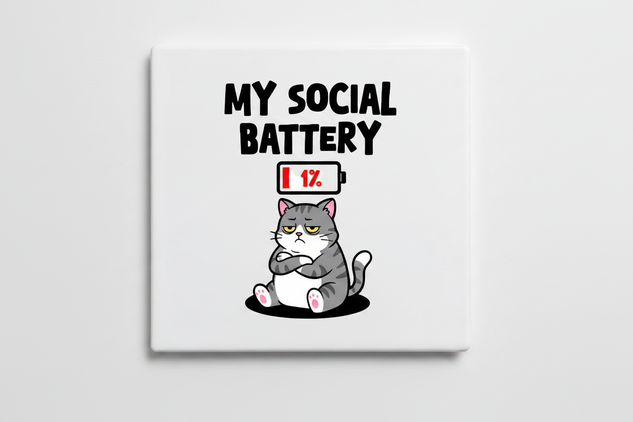 Square Fridge Magnet my social battery